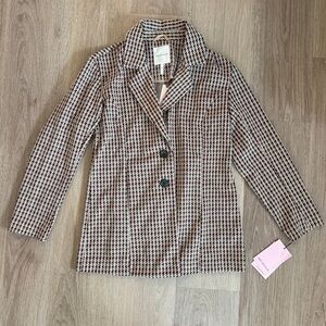 NWT Avec Les Filles Anthropologie Houndstooth Knit Longline Blazer